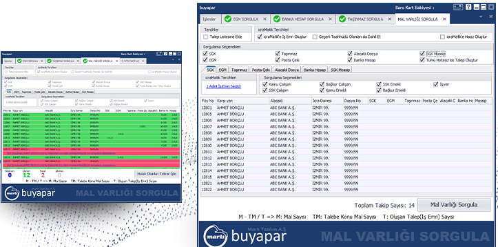 buyapar mal varlığı sorgulama penceresi ve sorgu seçenekleri