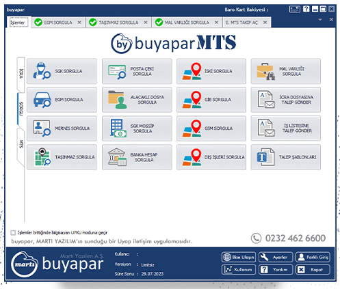 buyapar MTS ana penceresi: sorgu ve talep gönderme menüsü